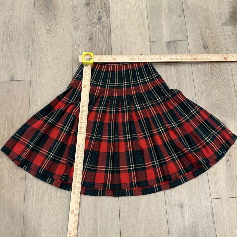 Vintage REVERSIBLE Plaid Wool Skirt Red Green Pleated Schoolgirl *Repair Project